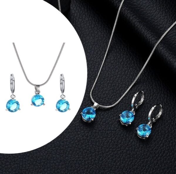 Cubic Zirconia Round Pendant Chain Necklace Hoop Earrings Jewelry Set